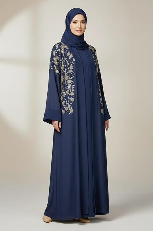 Elegant Dark Blue Abaya Set